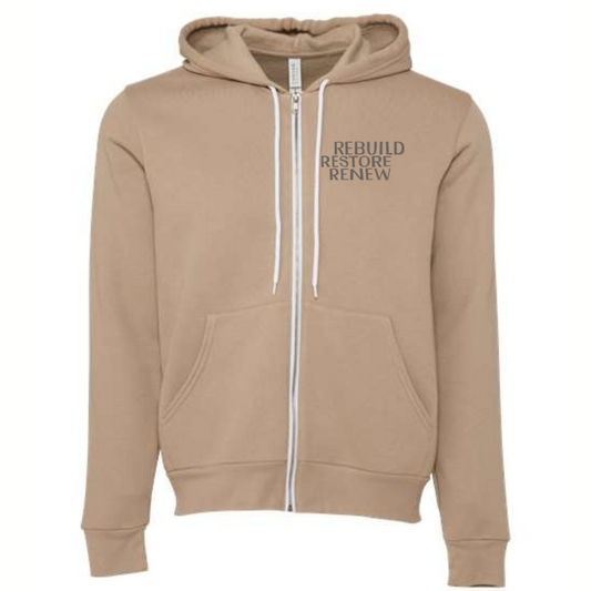 Rebuild Restore Renew- Tan Unisex Sponge Fleece Full-Zip Hoodie