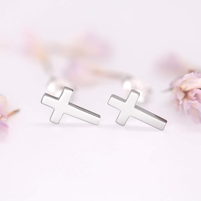 Cross Stud Earrings-Sterling Silver