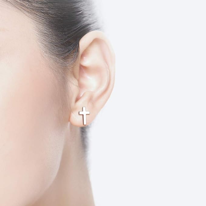 Cross Stud Earrings-Sterling Silver-Gold