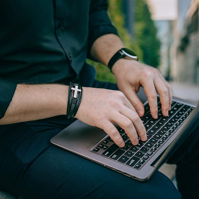 Men's Cross Multi-Layer Braided Leather Bracelet