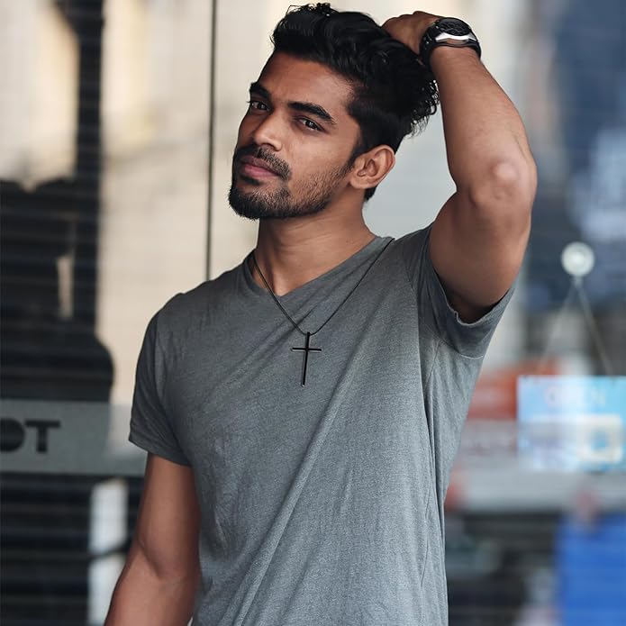 I Can Do All Things...-Men's Black Cross Pendant Necklace