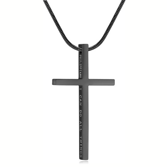 I Can Do All Things...-Men's Black Cross Pendant Necklace