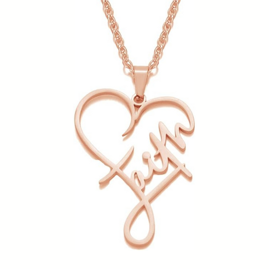 Heart Shaped Faith Woman's Necklace- Rose Gold