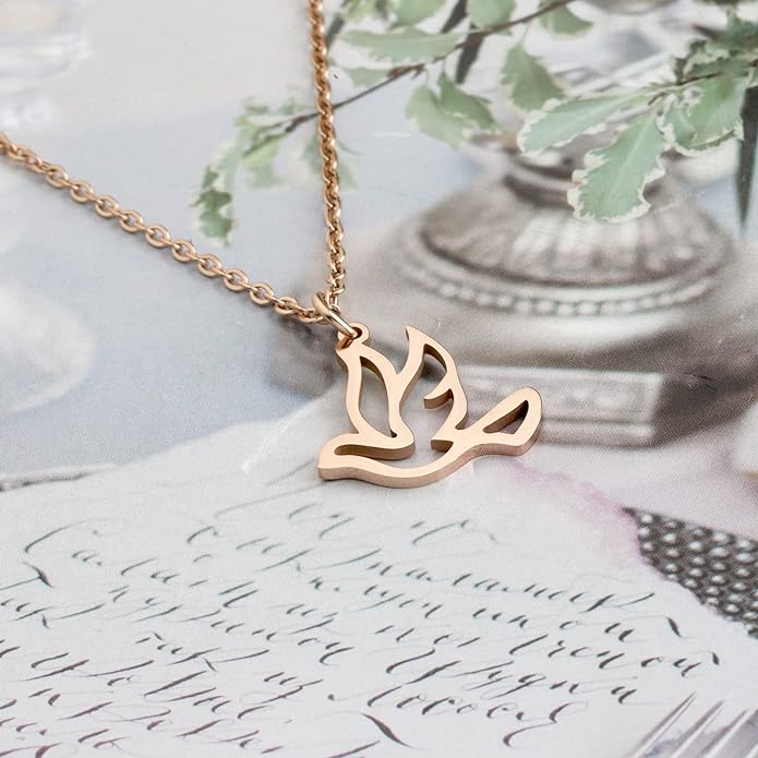 Soaring Dove Necklace-Rose Gold