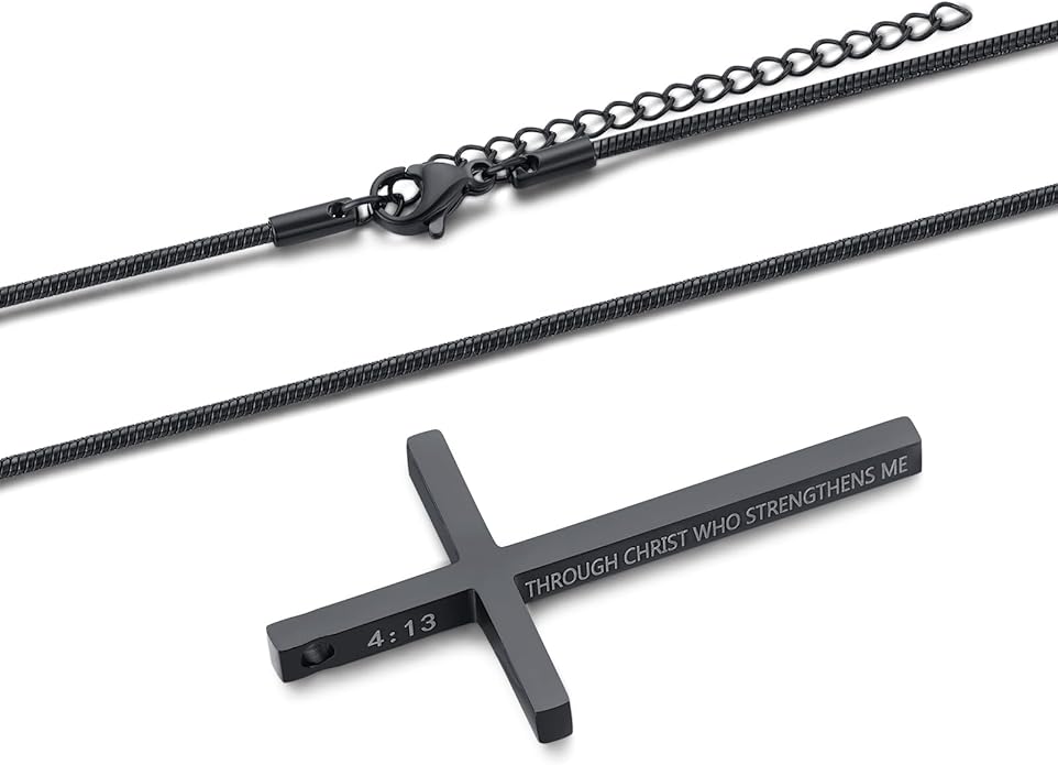 I Can Do All Things...-Men's Black Cross Pendant Necklace