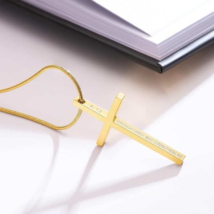 I Can Do All Things...-Men's Gold Cross Pendant Necklace