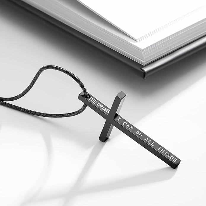 I Can Do All Things...-Men's Black Cross Pendant Necklace