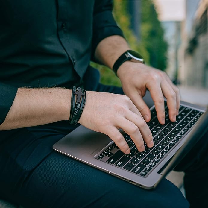 Men's Cross Multi-Layer Braided Leather Bracelet