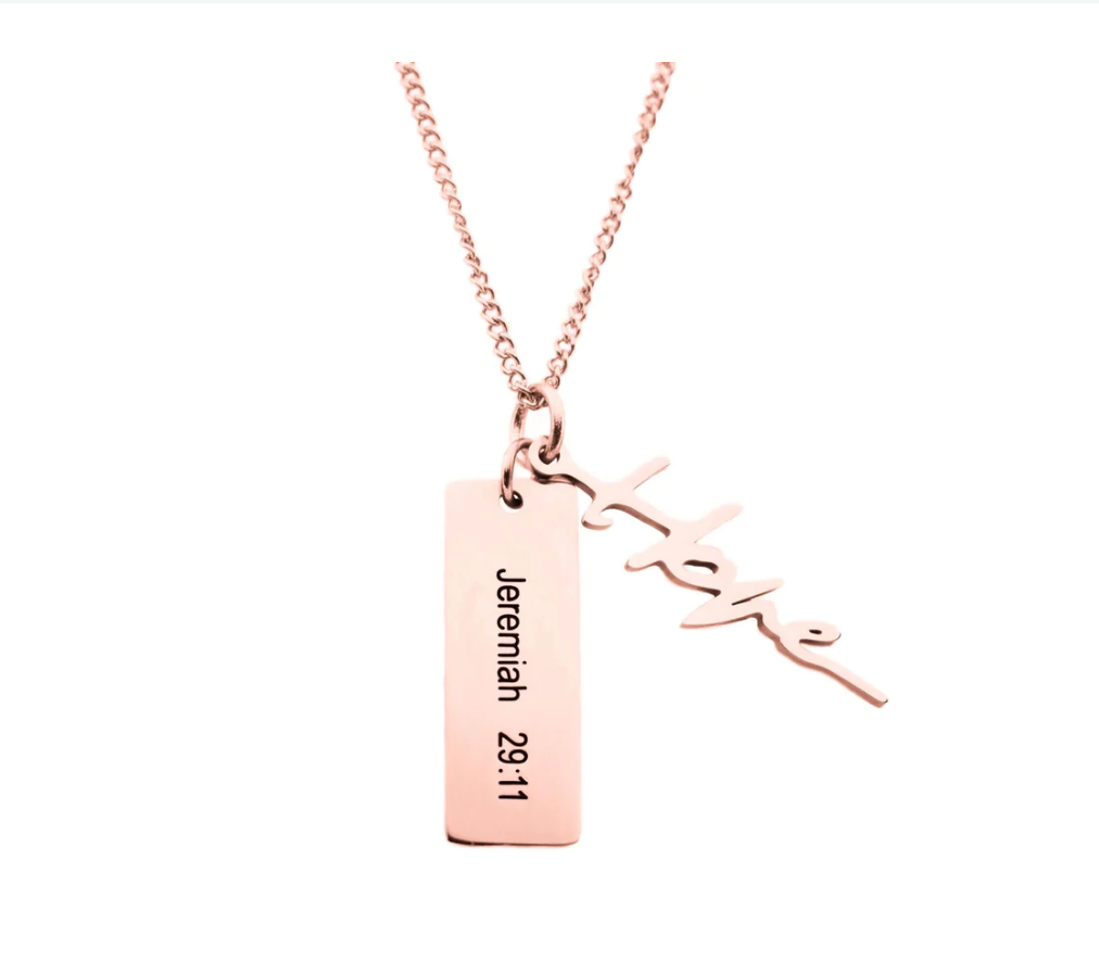Hope- Rose Gold Necklace With Verse Tag