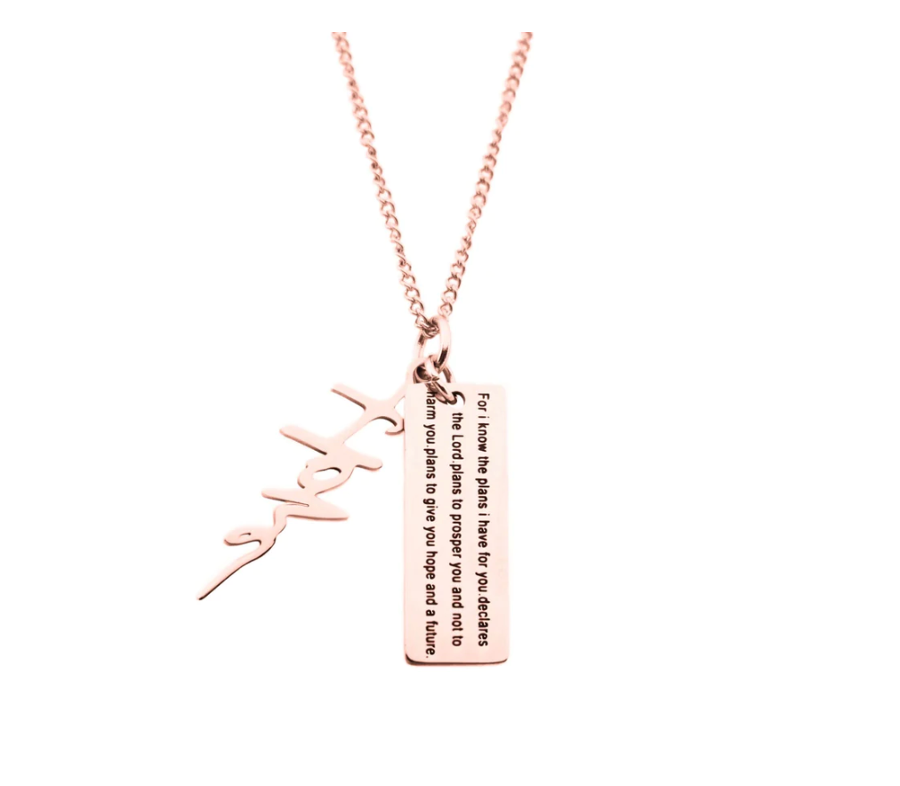 Hope- Rose Gold Necklace With Verse Tag