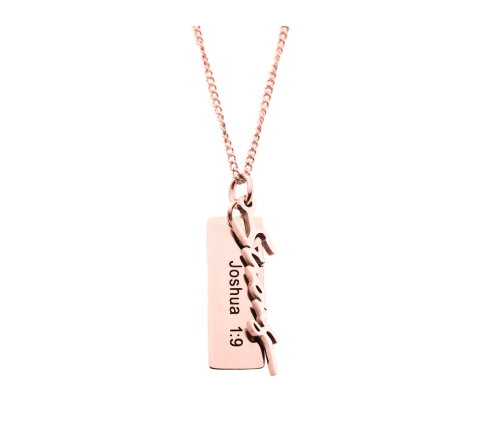 Strong- Rose Gold Necklace With Verse Tag