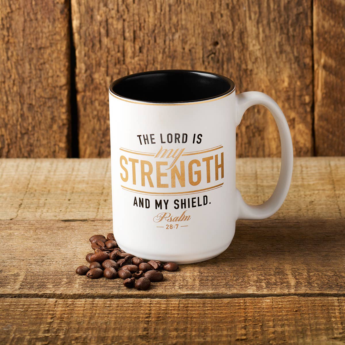 Mug White/Black Lord is My Strength Ps. 28:7