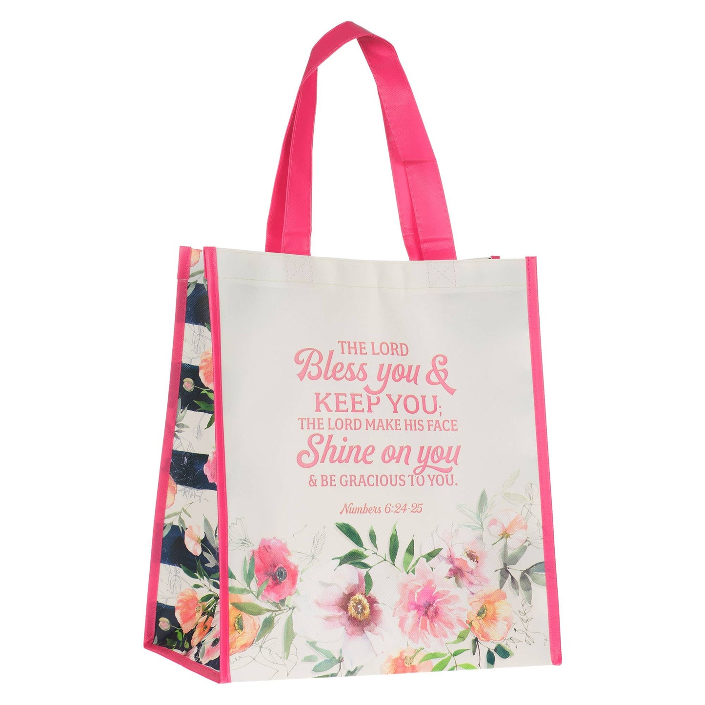 Tote Pink/White Floral Bless You Num. 6:24-25