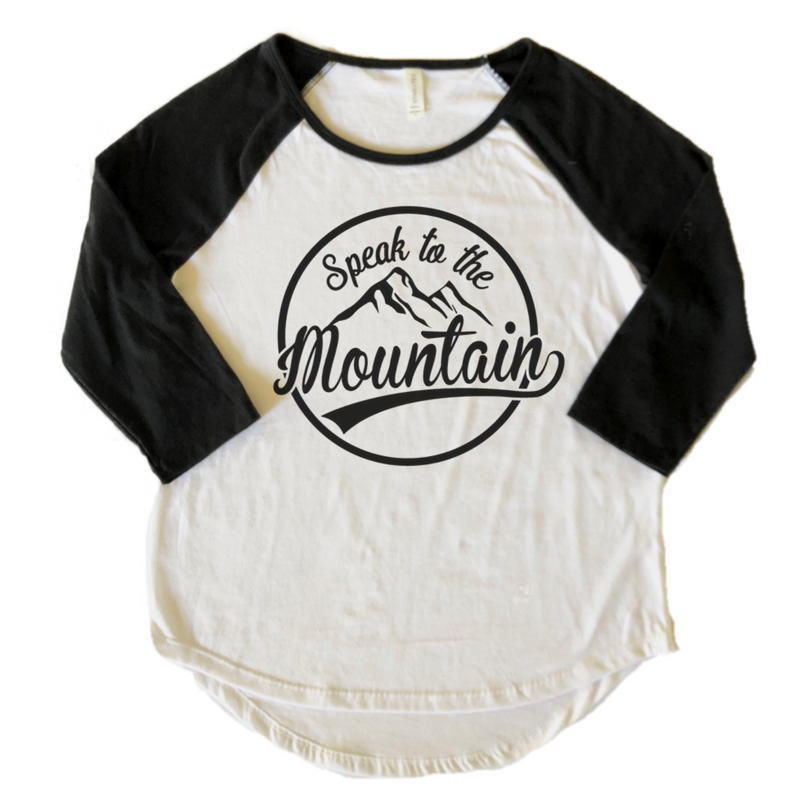 Speak to the Mountain -Women's Black & White 3/4 Sleeve Raglan