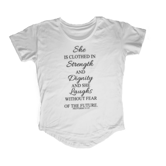 She is Clothed In....-White Melrose Ladies Tee