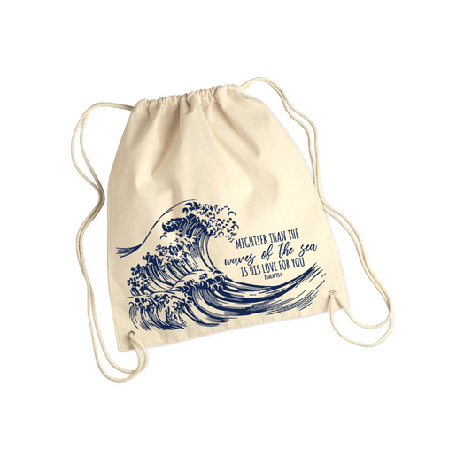 Waves- Cotton Canvas Drawstring Backpack