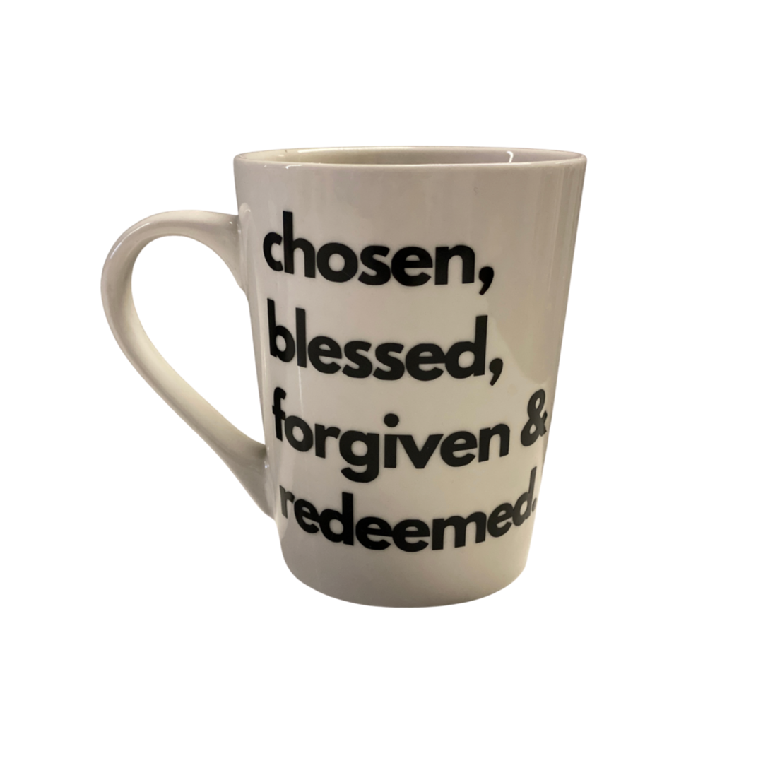 Chosen... - White Tapered Stoneware Mugs, 14 oz.