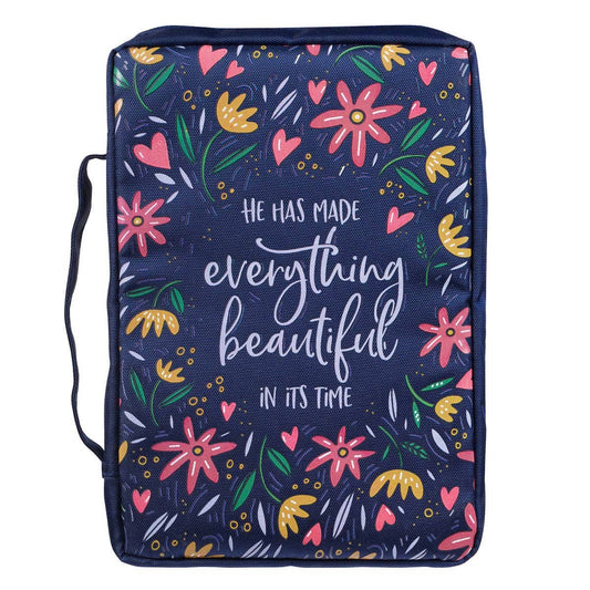 Bible Cover Value Navy/Floral Printed Everything Beautiful: Large