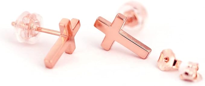 Cross Stud Earrings-Sterling Silver-Rose Gold