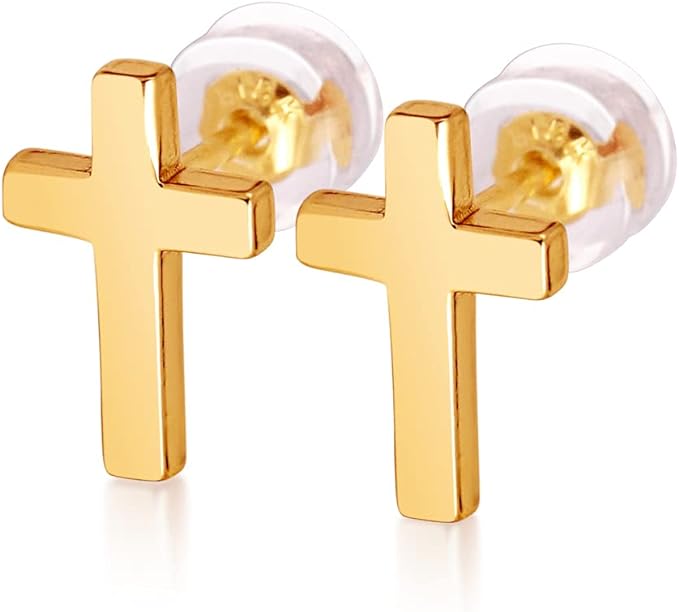Cross Stud Earrings-Sterling Silver-Gold