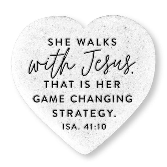 LCP Tabletop Heart Stone Walks With Jesus - Heart Stone