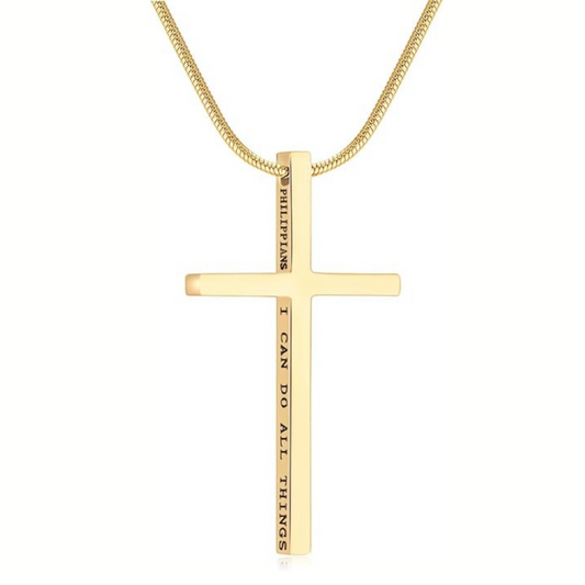 I Can Do All Things...-Men's Gold Cross Pendant Necklace