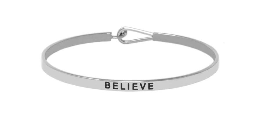 Believe- Silver Thin Hook Bracelet