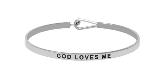 God Loves Me- Silver Thin Hook Bracelet