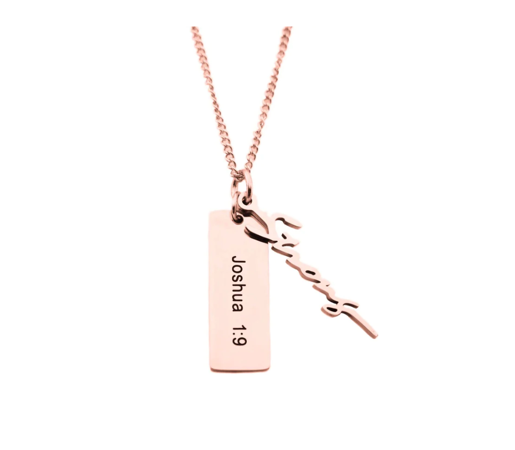 Strong- Rose Gold Necklace With Verse Tag