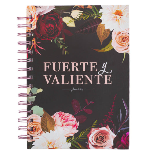 Diario Espiral Negro Floral Fuerte y Valiente Jos. 1:9