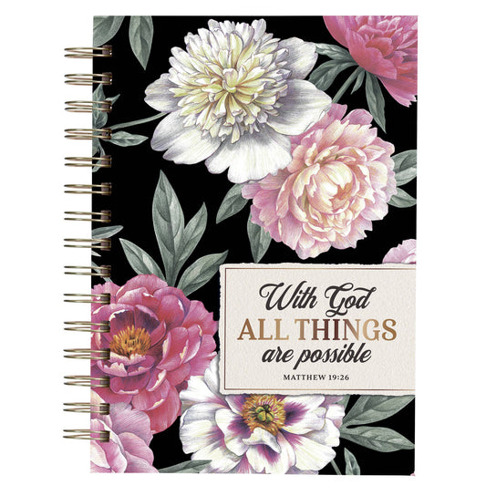 Journal Wirebound Black Floral All Things Matt. 19:26