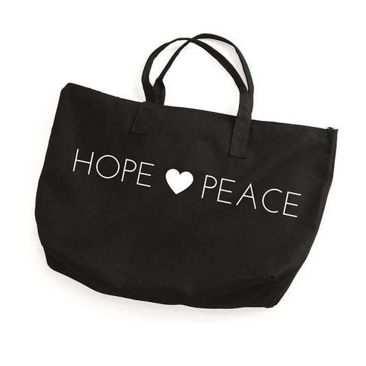 Hope, Love, Peace-Black Large Tote Bag