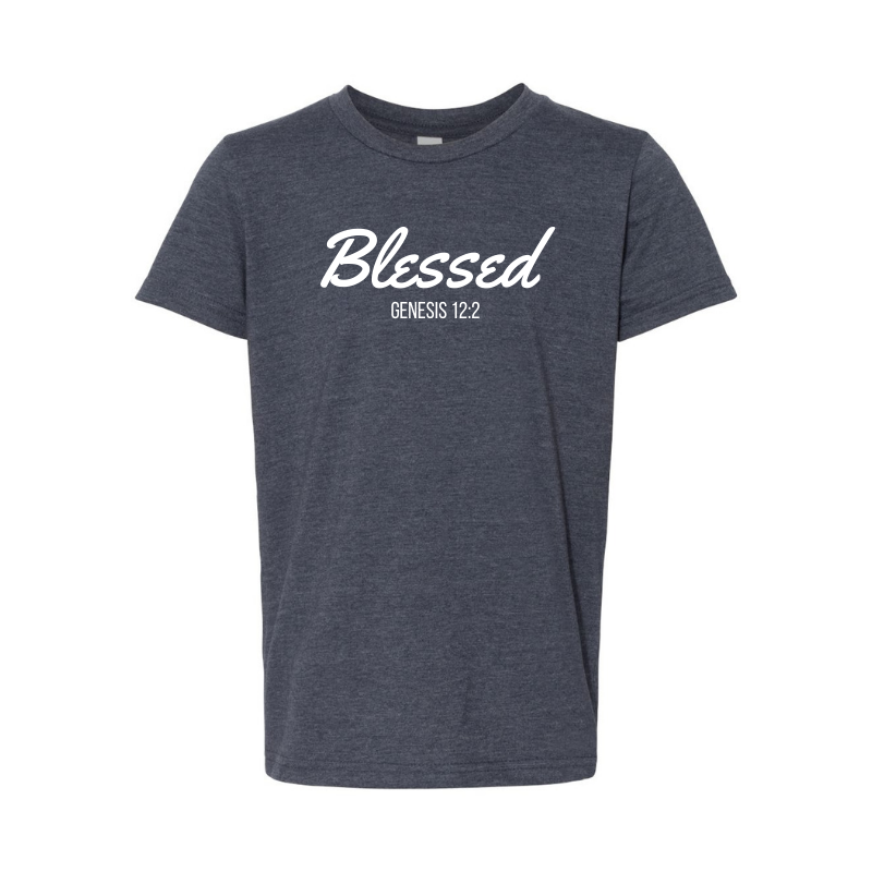 Blessed- Heather Navy Youth Unisex Jersey Short Sleeve Tee
