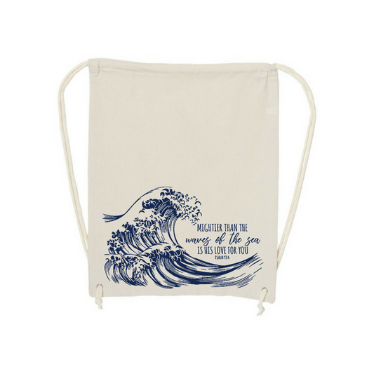 Waves- Cotton Canvas Drawstring Backpack