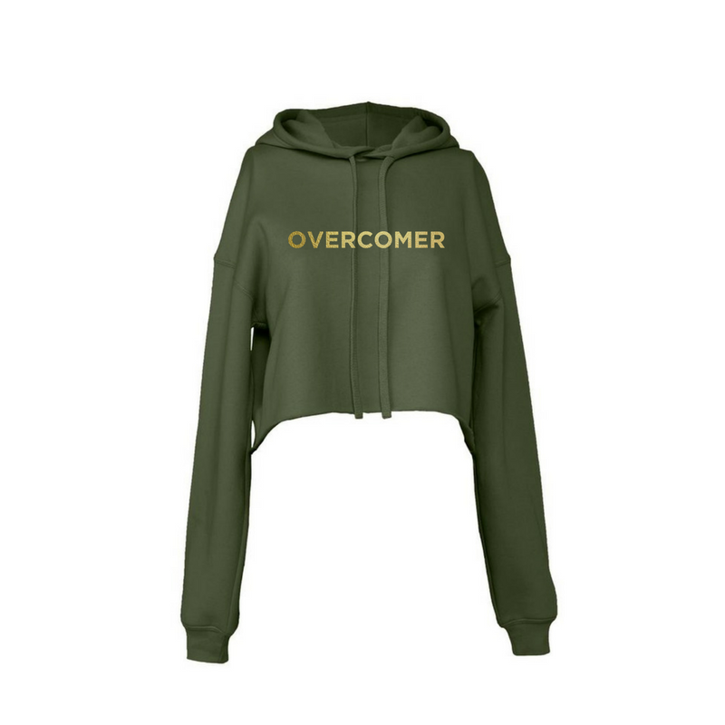 Overcomer-Women's Cropped Fleece Hoodie-Military Green