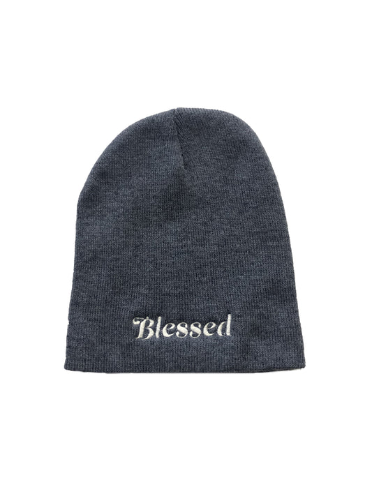 Blessed- Heather Navy 8" Knit Beanie