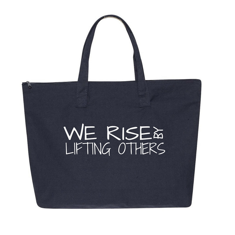 We Rise By Lifting Others-Large Navy Tote Bag